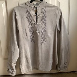 REM GARSON Suede leather floral embroidered tunic/top